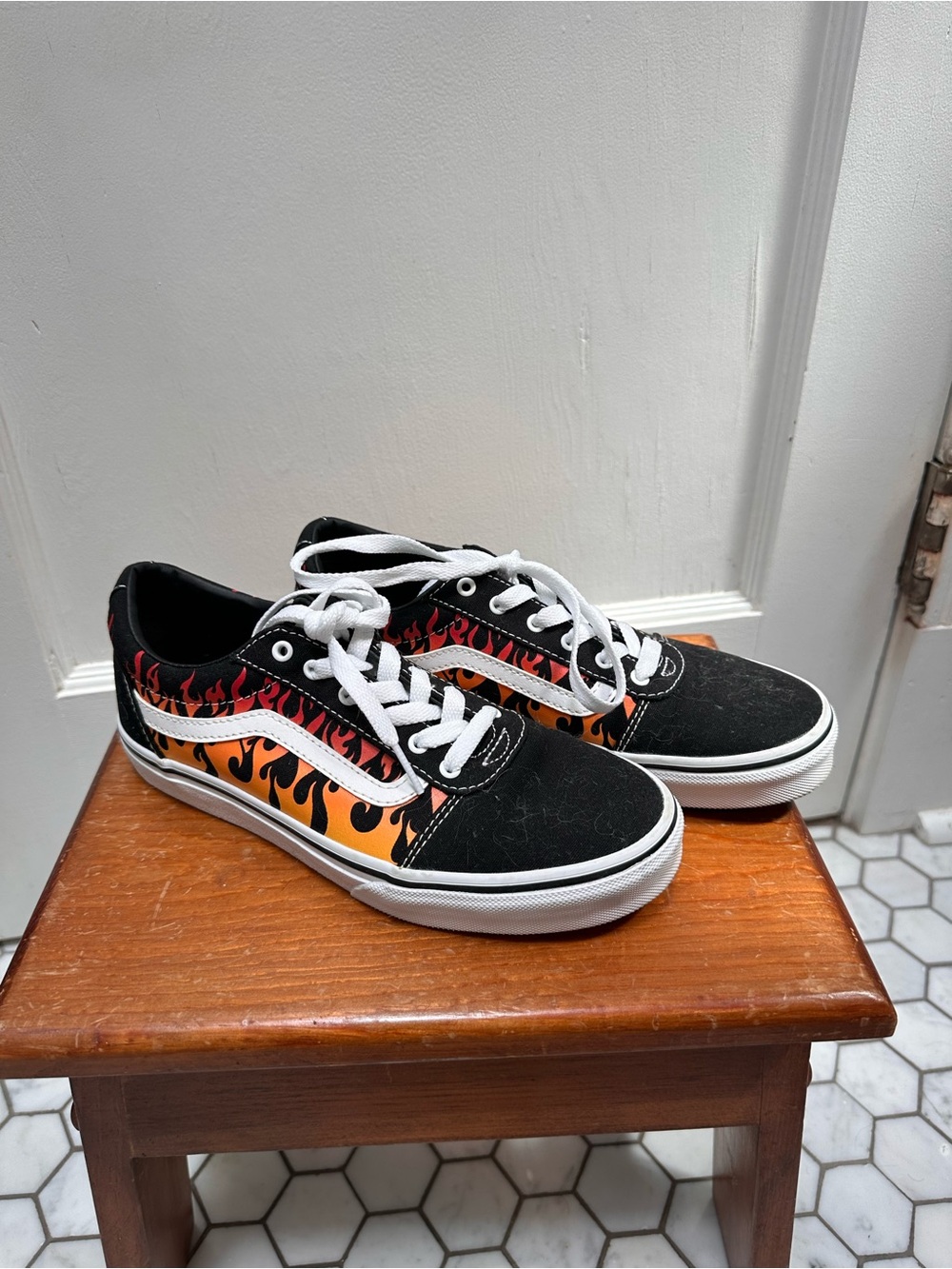 NWOT Vans Canvas Old Skool Sneakers with Orange and Red Flame Print